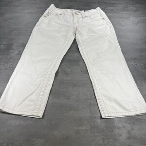 Miss Me Jeans Women 27 White Silver Gold Bling Bedazzle Denim Capri Knicker Pant